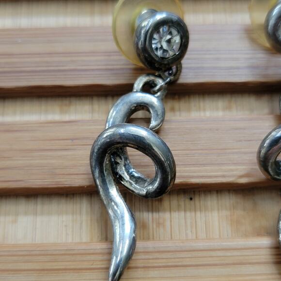 Vintage Earrings Statement Studs Silver Tone Swirl Dangle - Picture 5 of 11